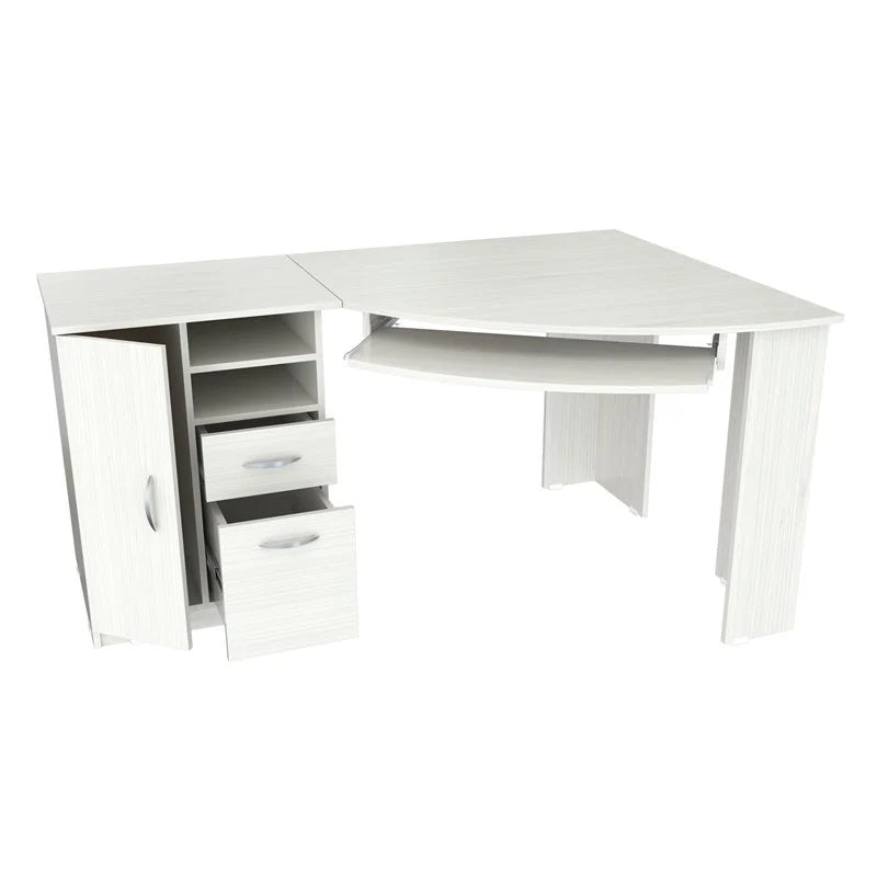 White Finish Wood L Shape Corner Computer Desk