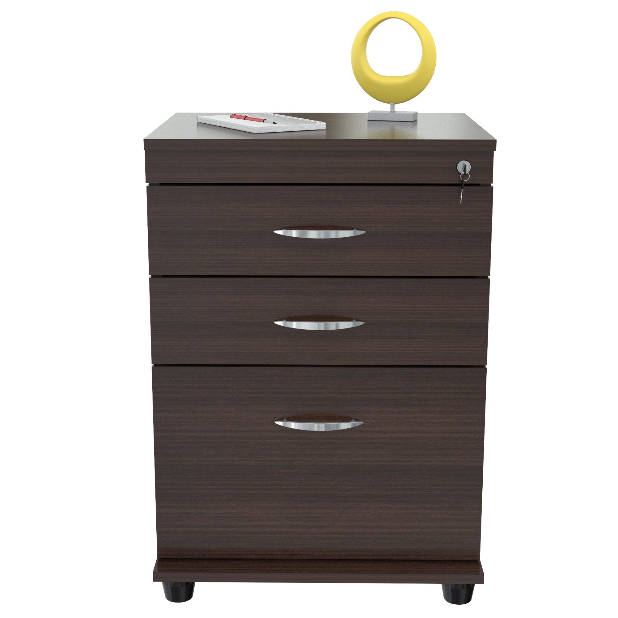 Espresso Finish Wood Three Drawer Filing Cabinet