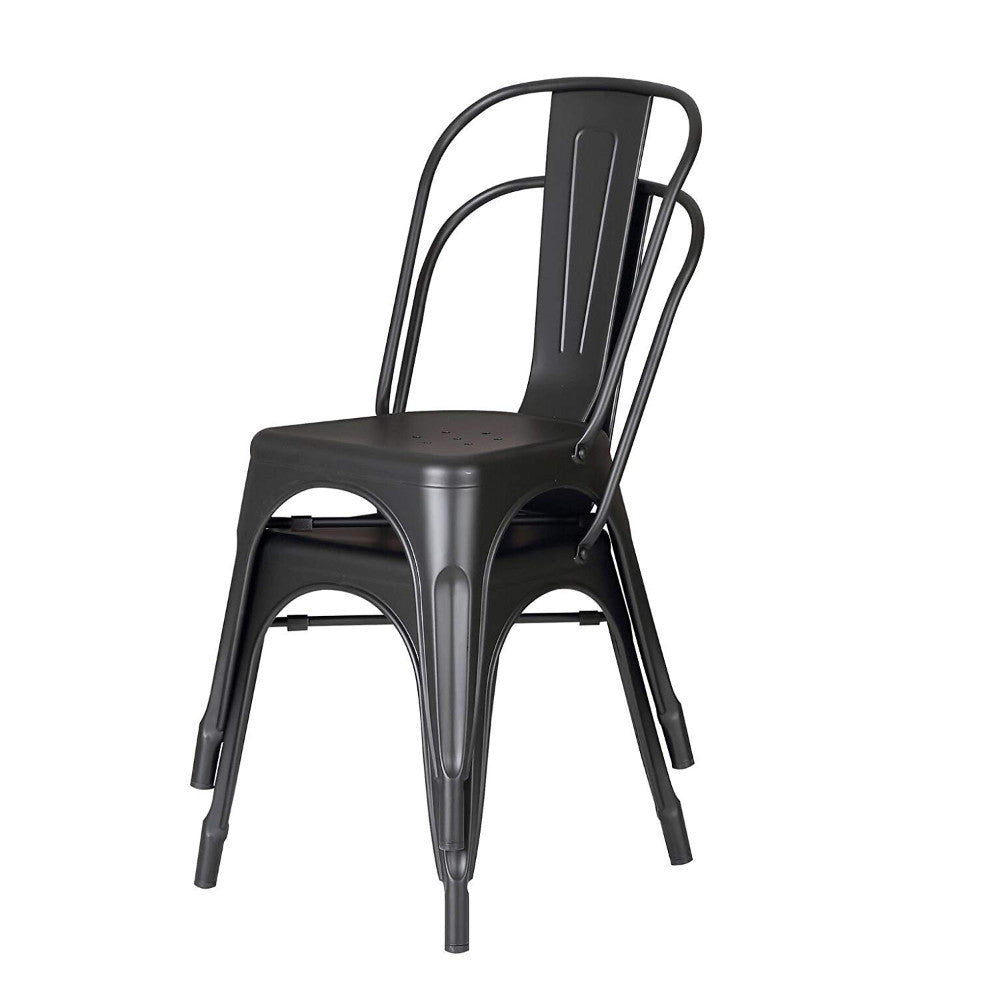 Set of 4 Black Restaurant Metal Dining Chairs With Back