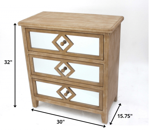 15.75 x 30 x 32 Tan Mirrored 3 Drawer Wooden - Cabinet