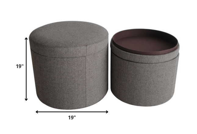 1 x 19 x 19 Gray Tweed Storage  Ottoman