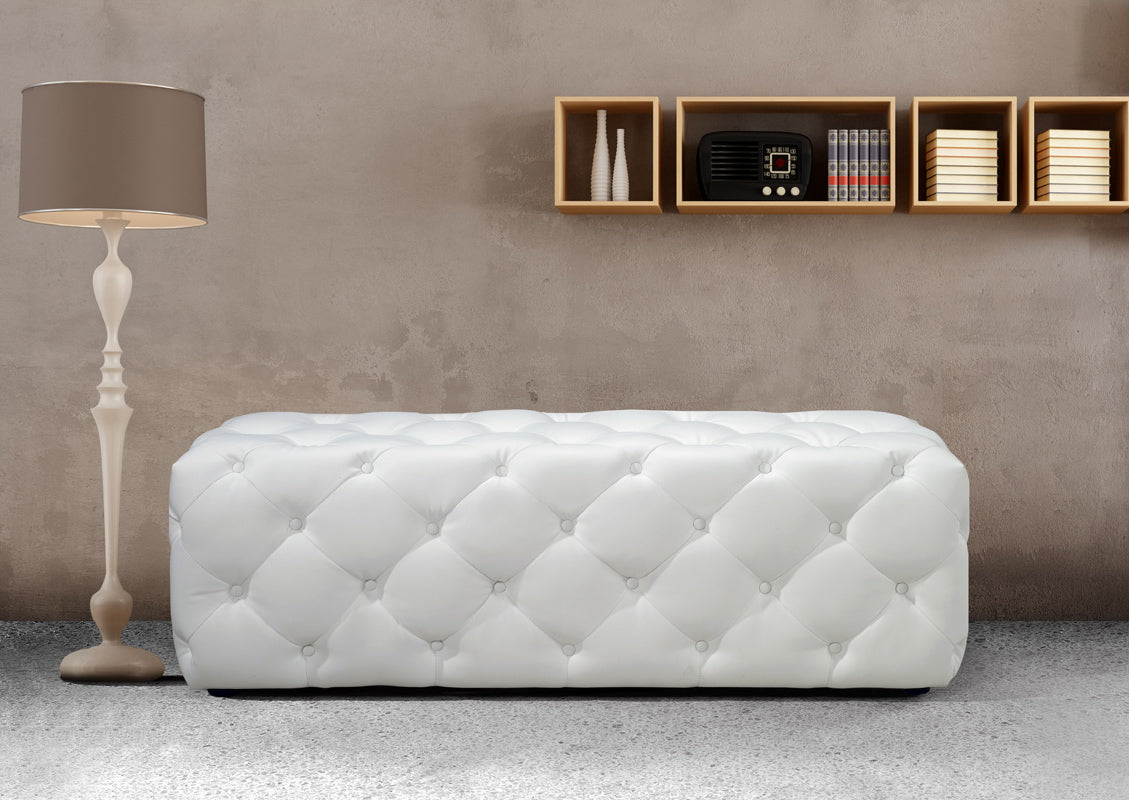 54' White Eco Leather Tufted Ottoman or Bench