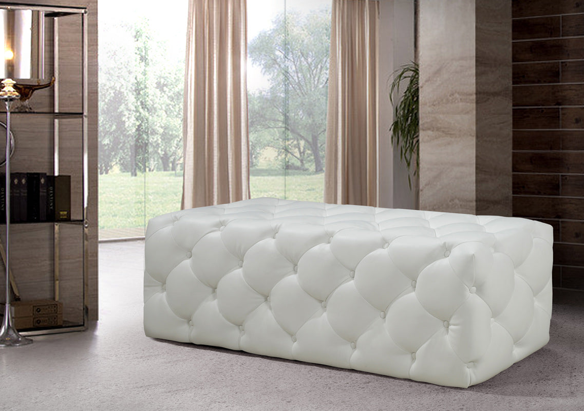 54' White Eco Leather Tufted Ottoman or Bench