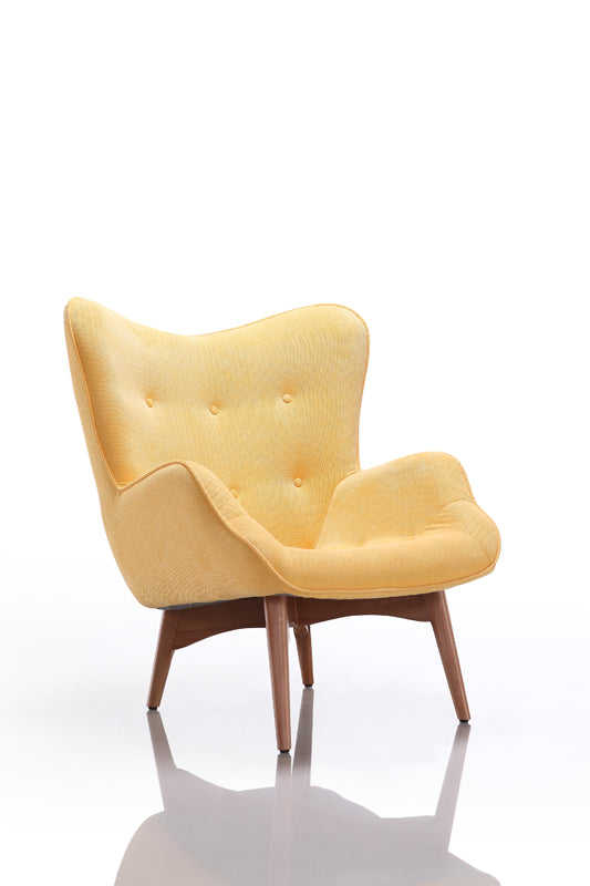 38' Yellow Fabric and Wood Tufted Chair and Ottoman