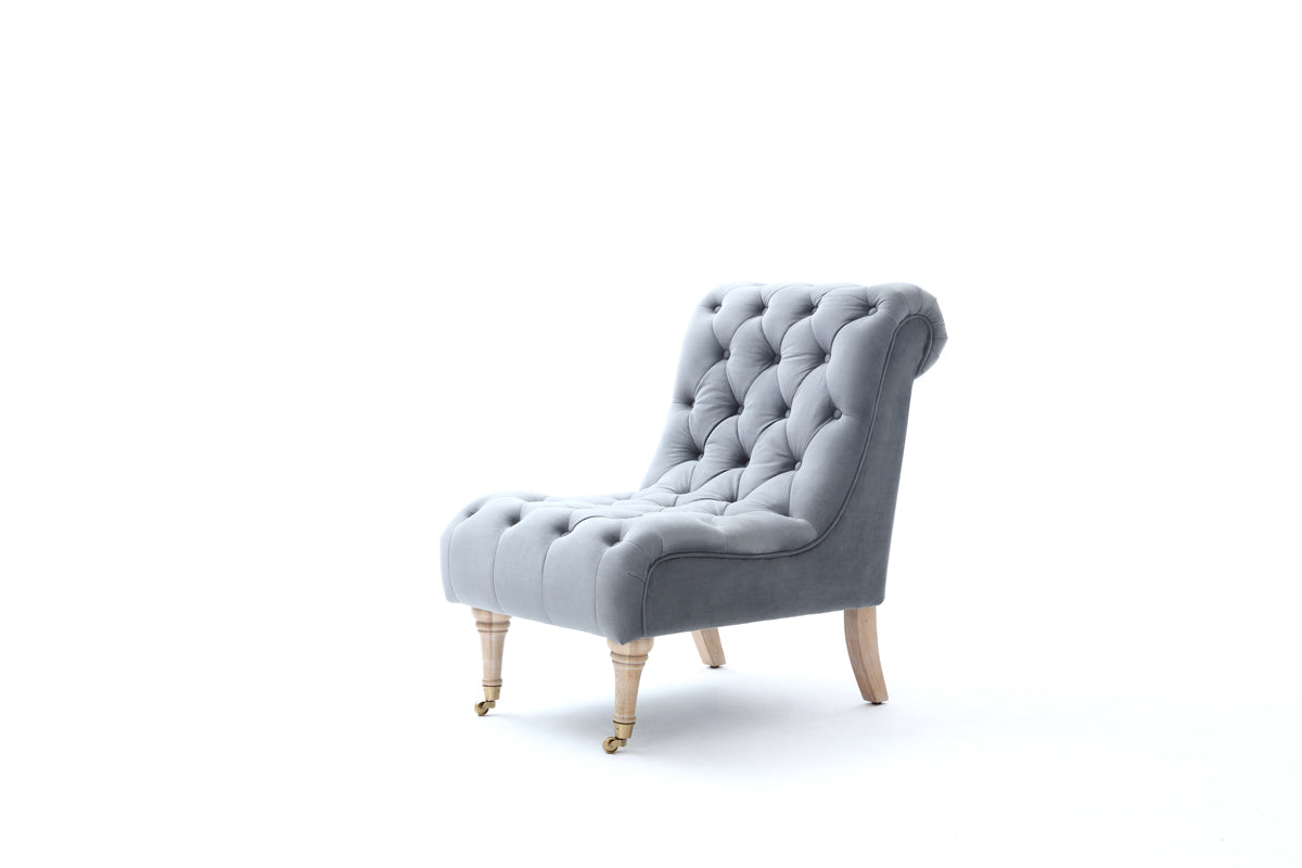 36' Grey Foam  Wood  and Velour Tufted Accent Chair