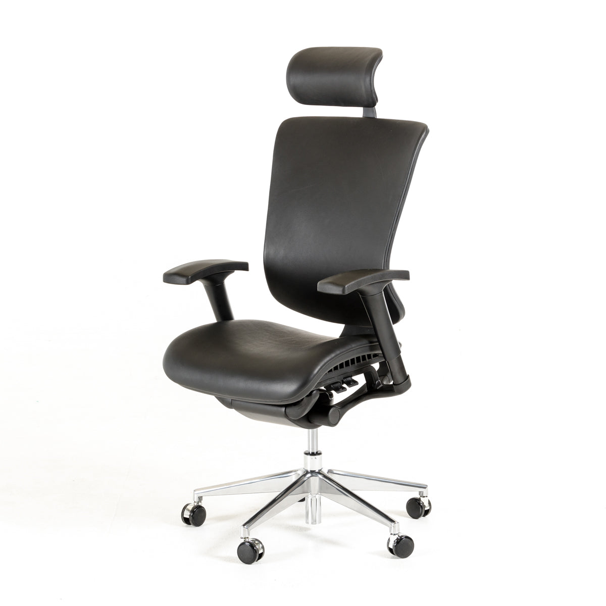 53' Black Leather  Plastic  and Aluminum Office Chair