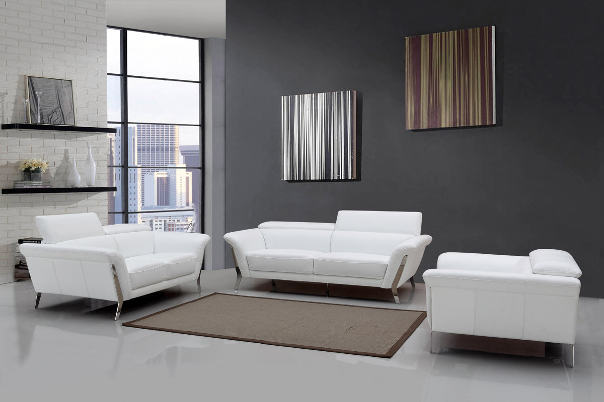 48' White Leather and Steel Sofa Set