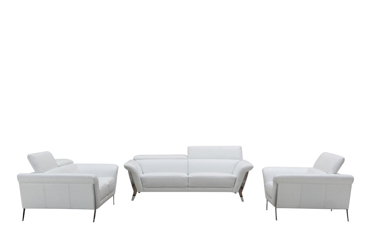 48' White Leather and Steel Sofa Set