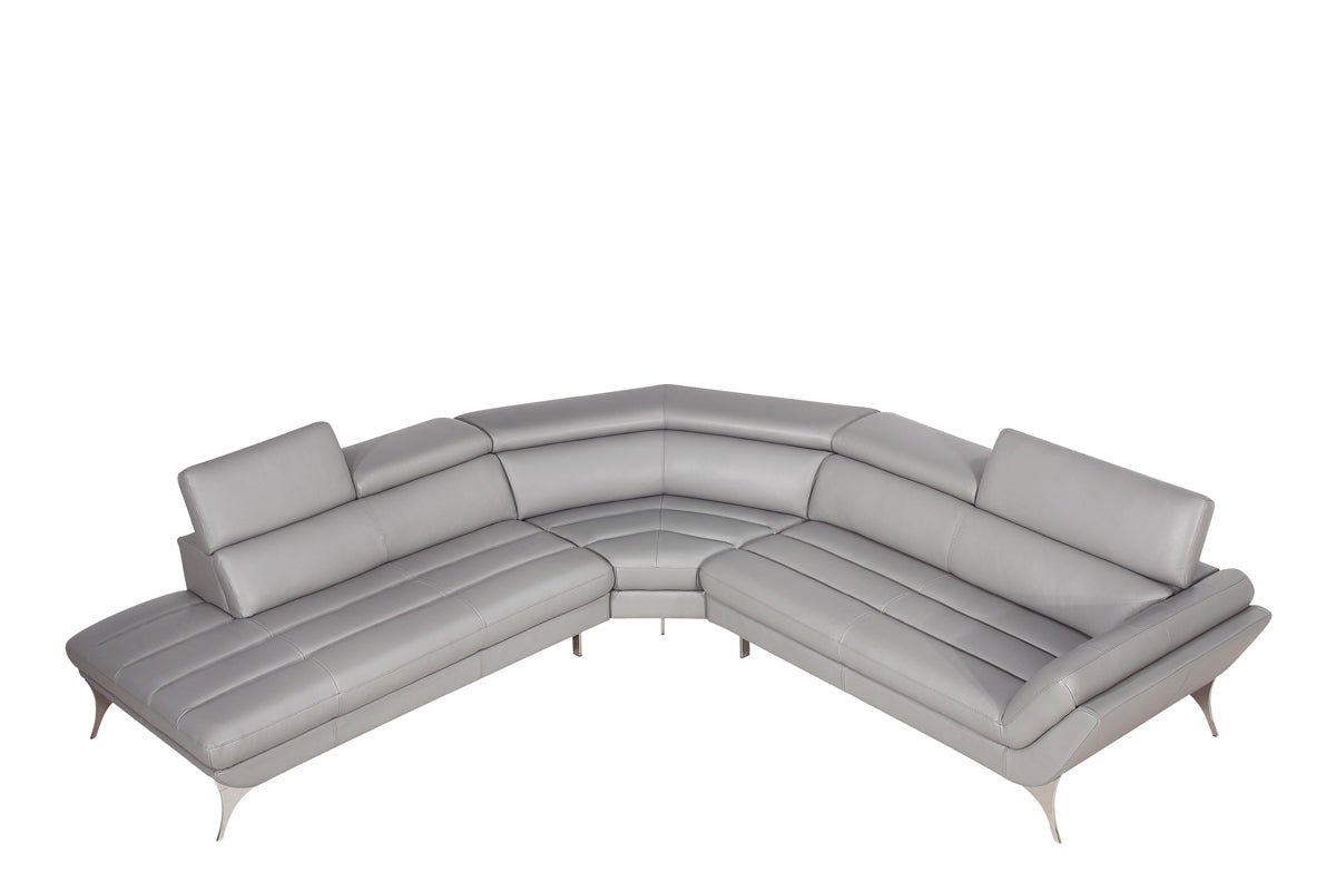 30' Grey Leather  Foam  and Steel Couch