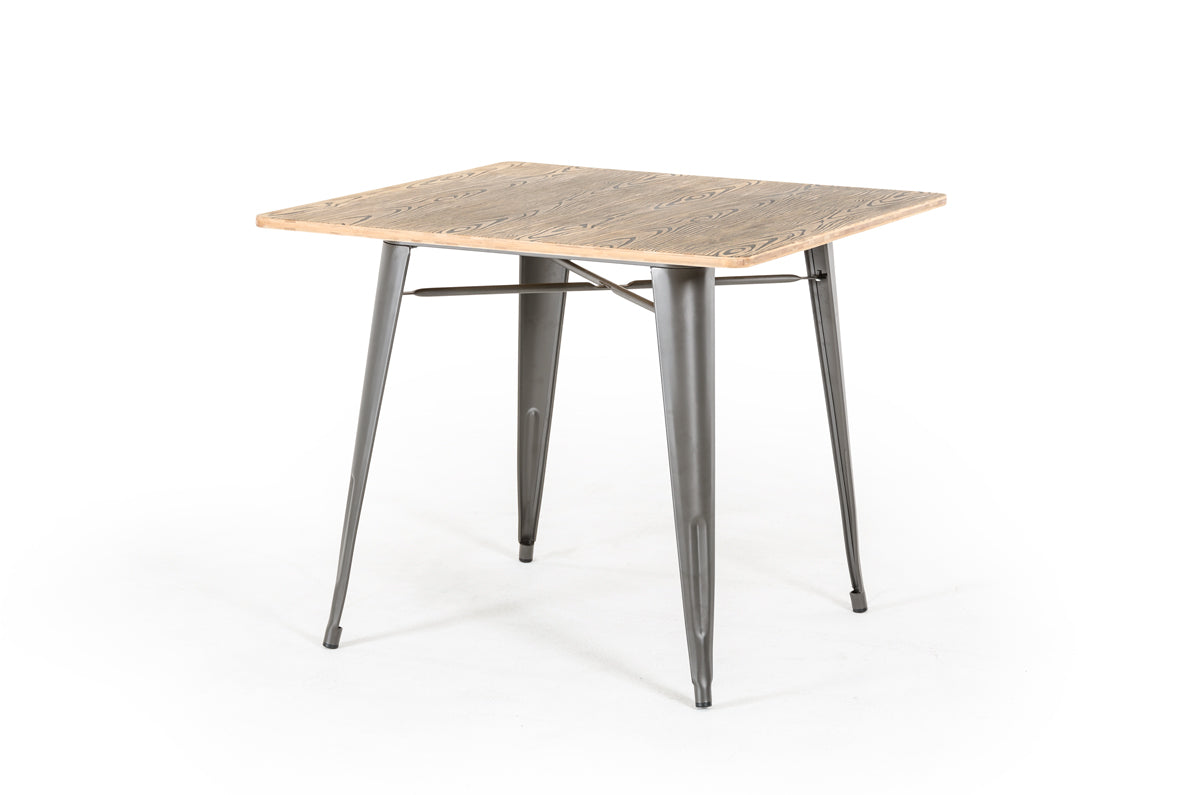 30' Grey Steel and Wood Square Dining Table