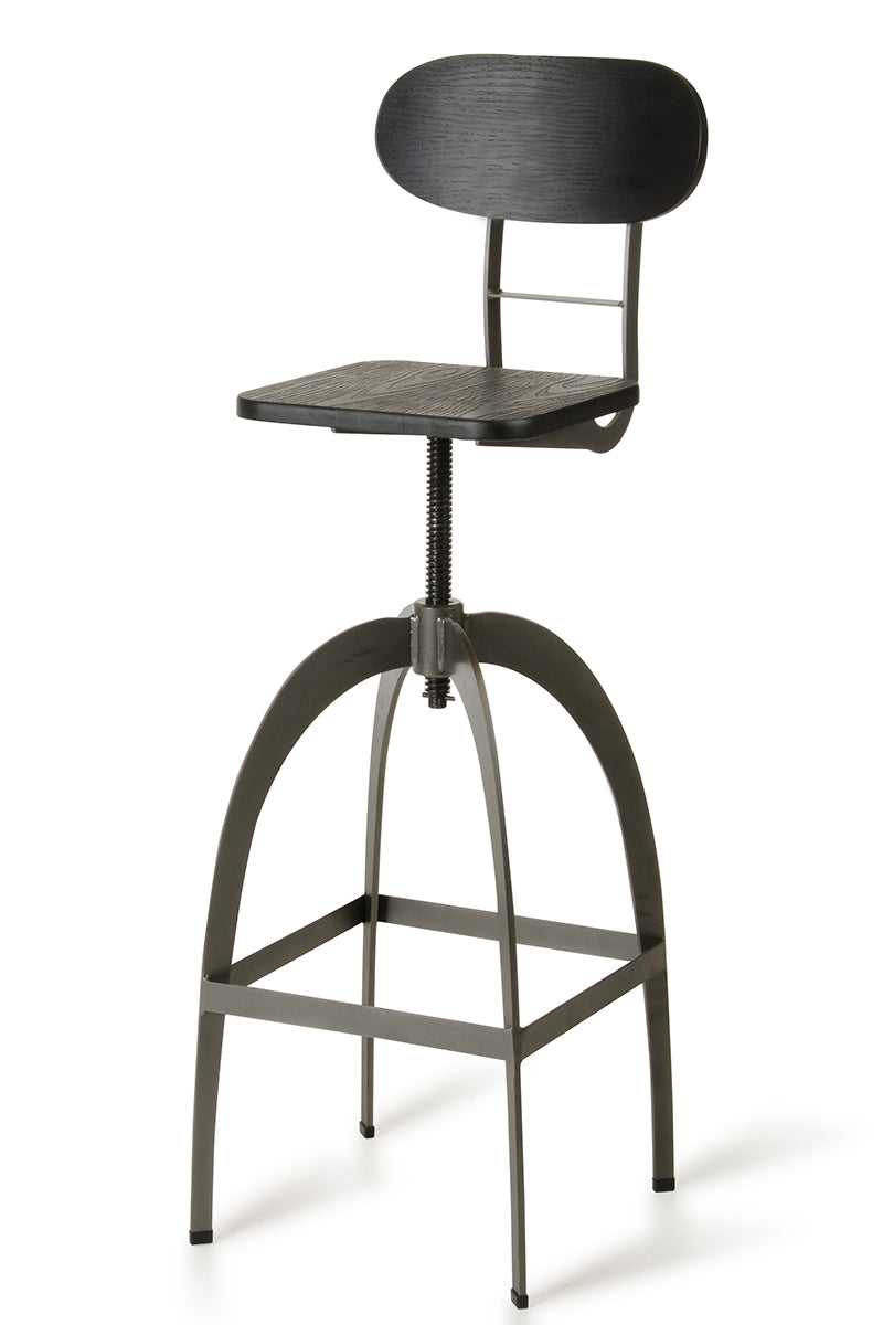 38' Black and Gun Metal and Wood Bar Stool