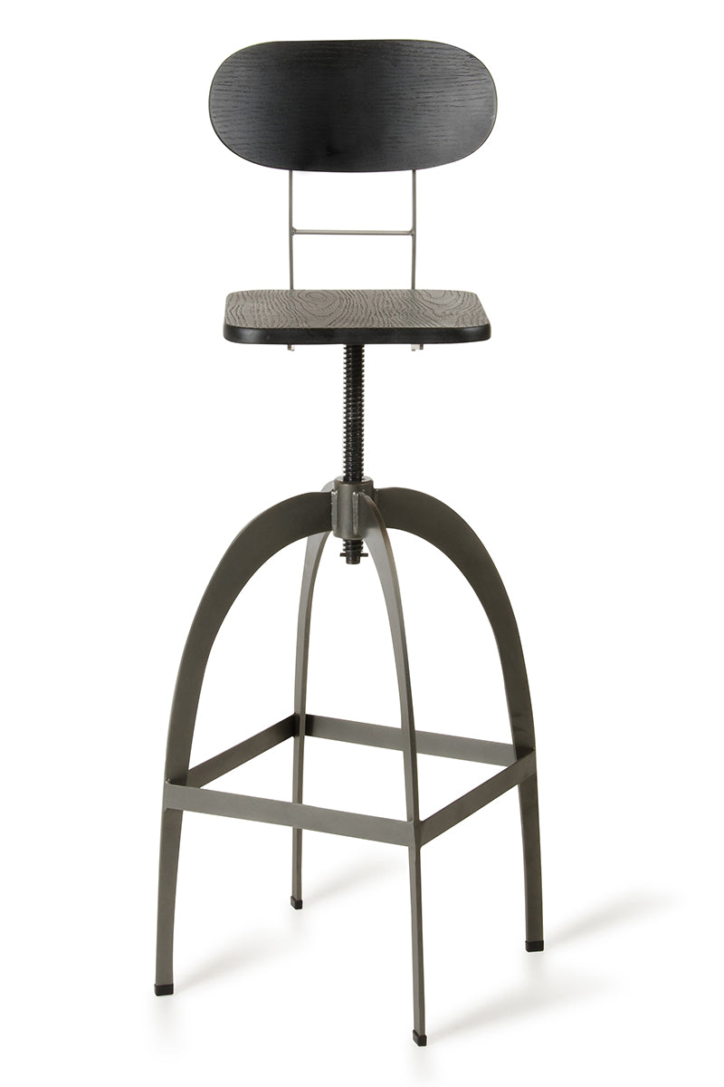 38' Black and Gun Metal and Wood Bar Stool