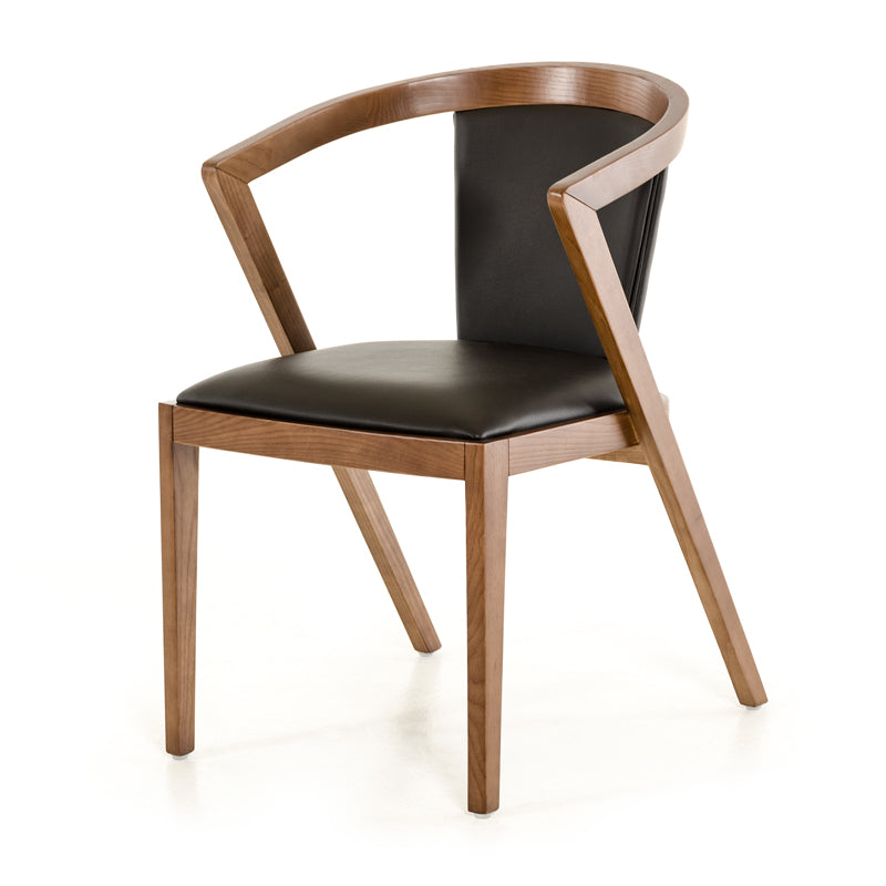 30' Walnut Wood and Black Leatherette Dining Chair