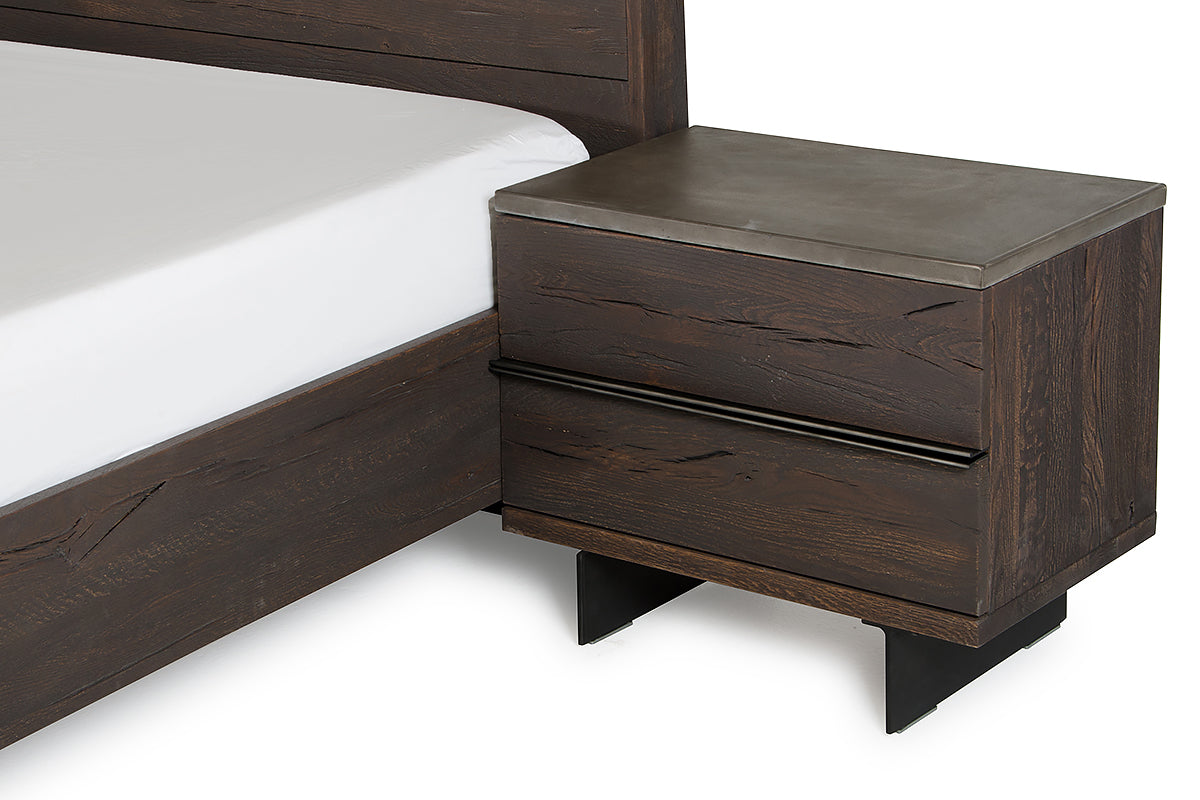 20' Dark Aged Oak Wood and Metal Nightstand