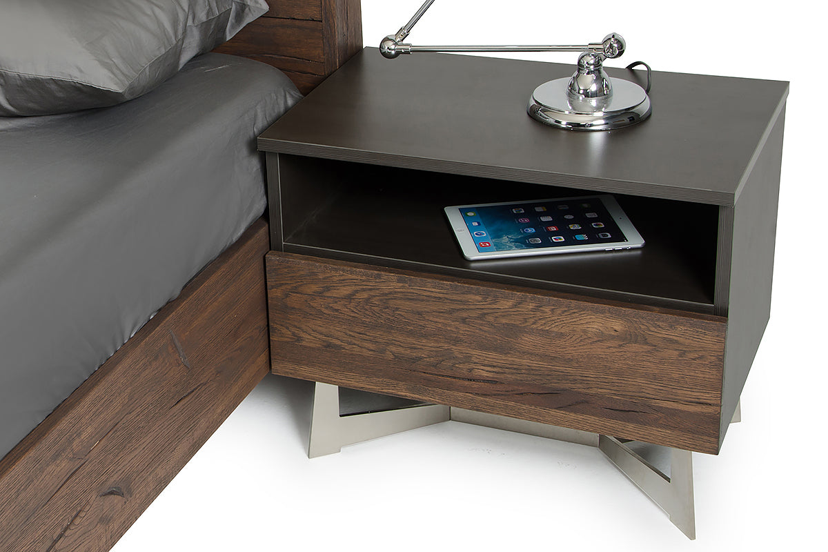 20' Dark Aged Oak Veneer  Steel  and Wood Nightstand