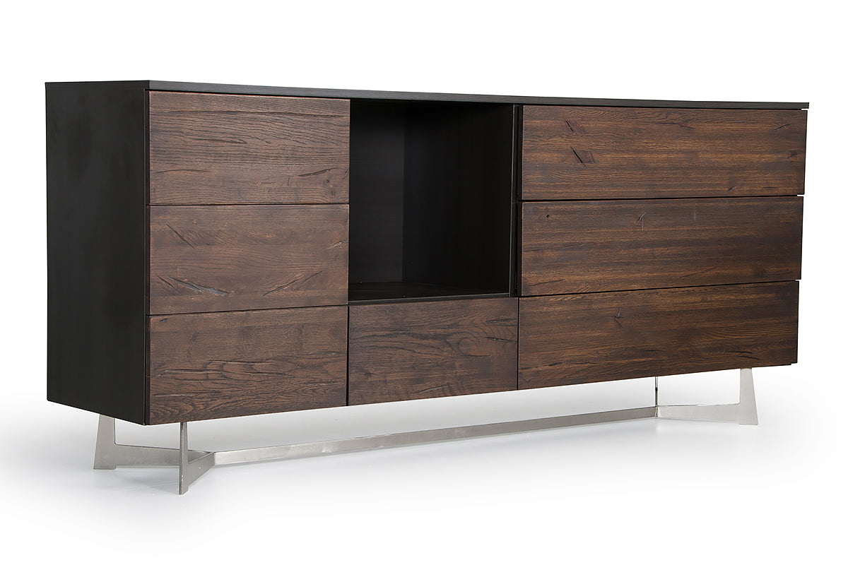 34' Dark Aged Oak Veneer  Steel  and Wood Buffet