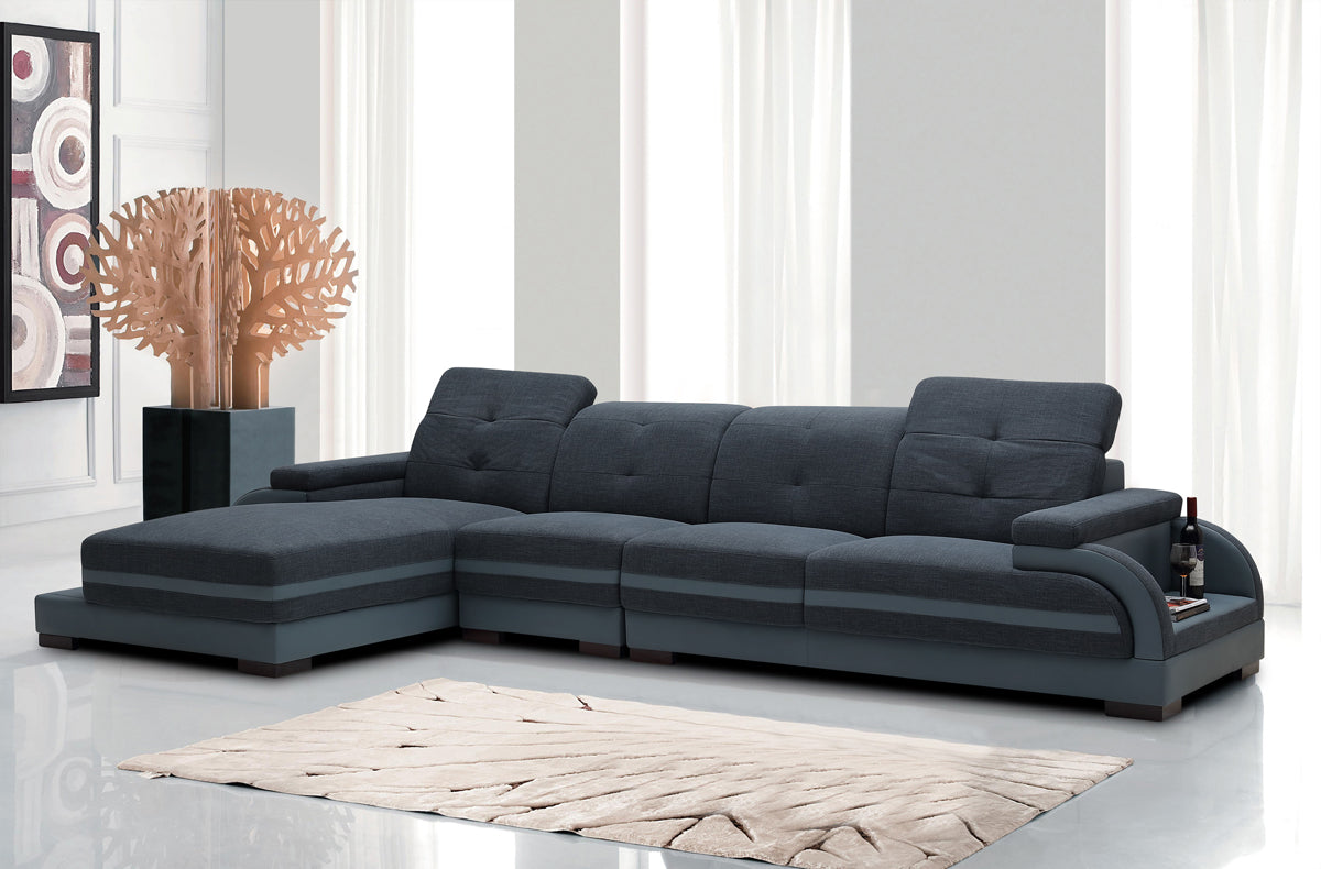 32' Bonded Leather  Fabric  and Wood Sectional Sofa