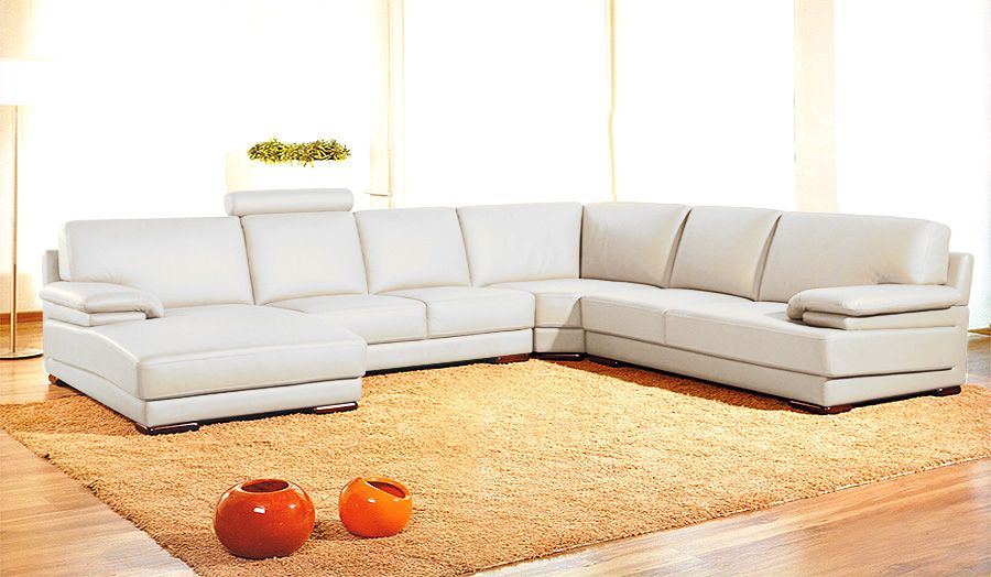 39' Orange Leather and Wood Sectional Sofa