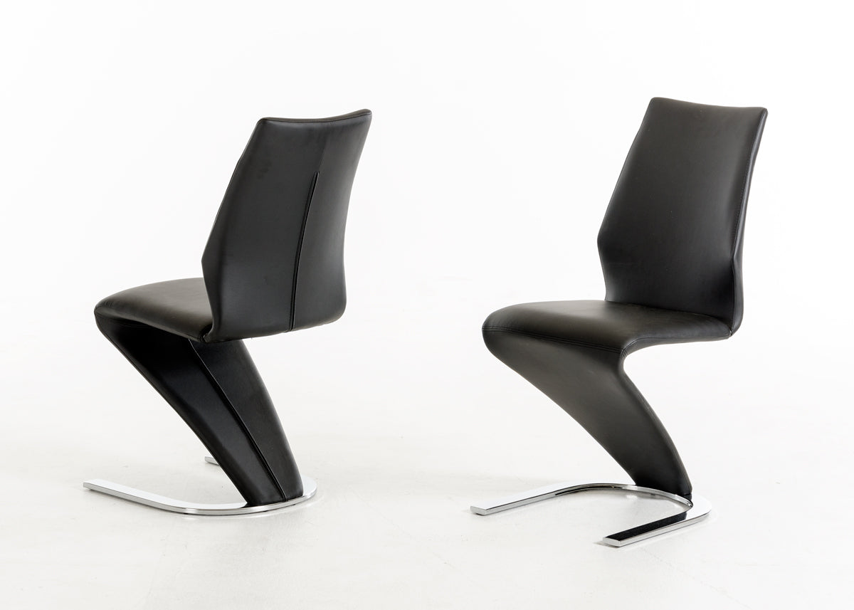 Two 37' Black Leatherette and Steel Dining Chairs