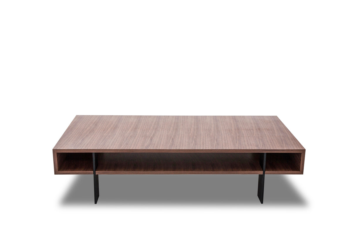 13' Walnut Veneer and Aluminum Coffee Table