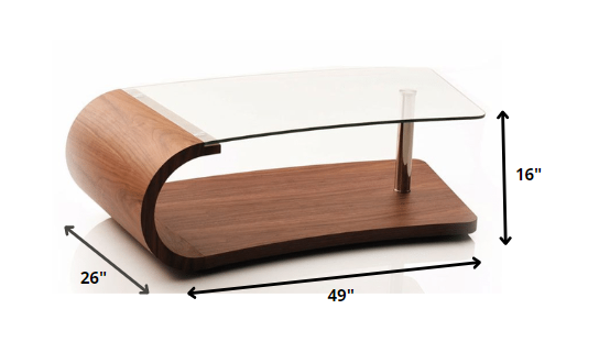 16' Walnut Veneer  MDF  and Glass Coffee Table