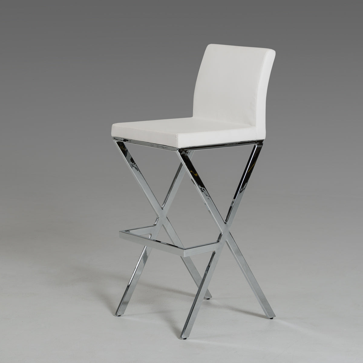 41' White Eco-Leather and Steel Bar Stool (Set of 2)