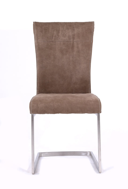 Set of 2 Brown Fabric and Steel Dining Chair