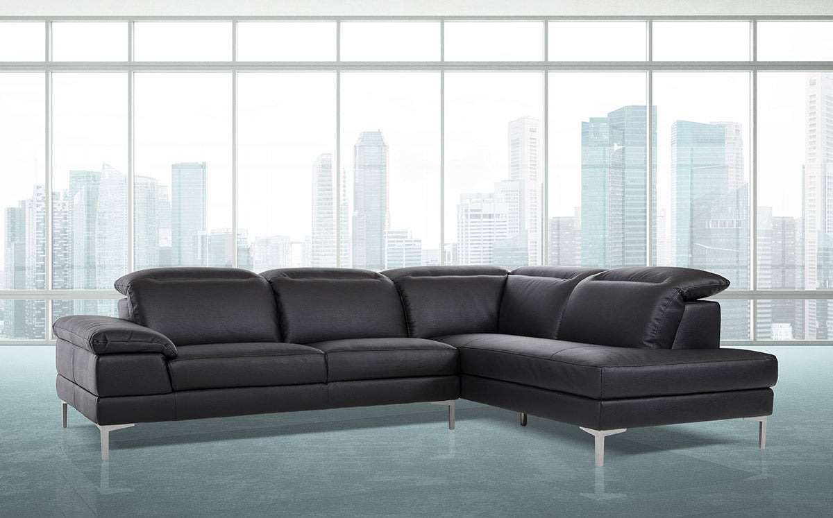 48' Black Eco Leather  Wood  Steel  and Foam Sectional Sofa