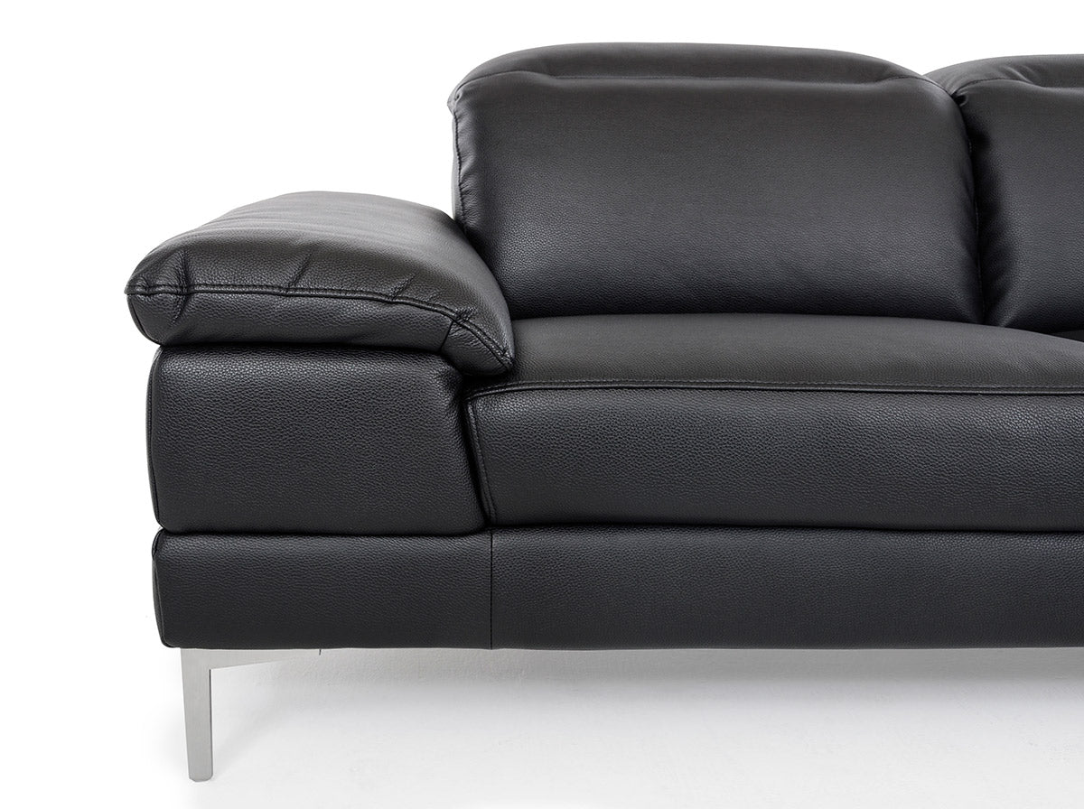 48' Black Eco Leather  Wood  Steel  and Foam Sectional Sofa