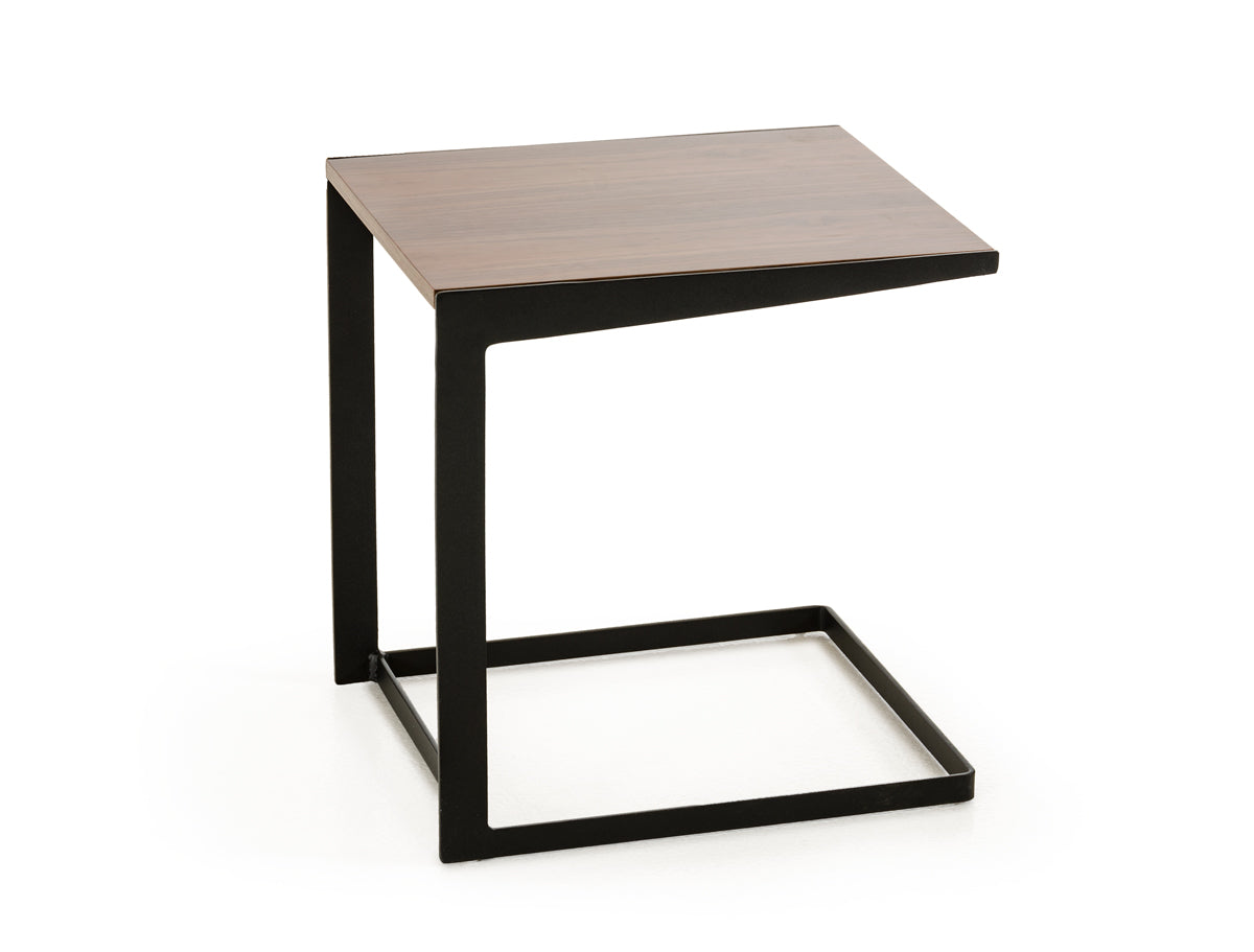 19' Walnut Veneer and Metal End Table