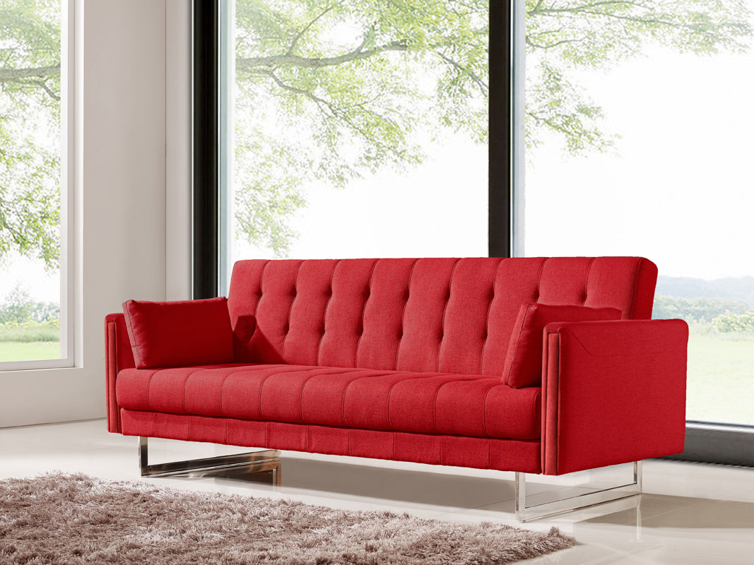 35' Red Fabric  Foam  Wood  and Steel Sofa Bed