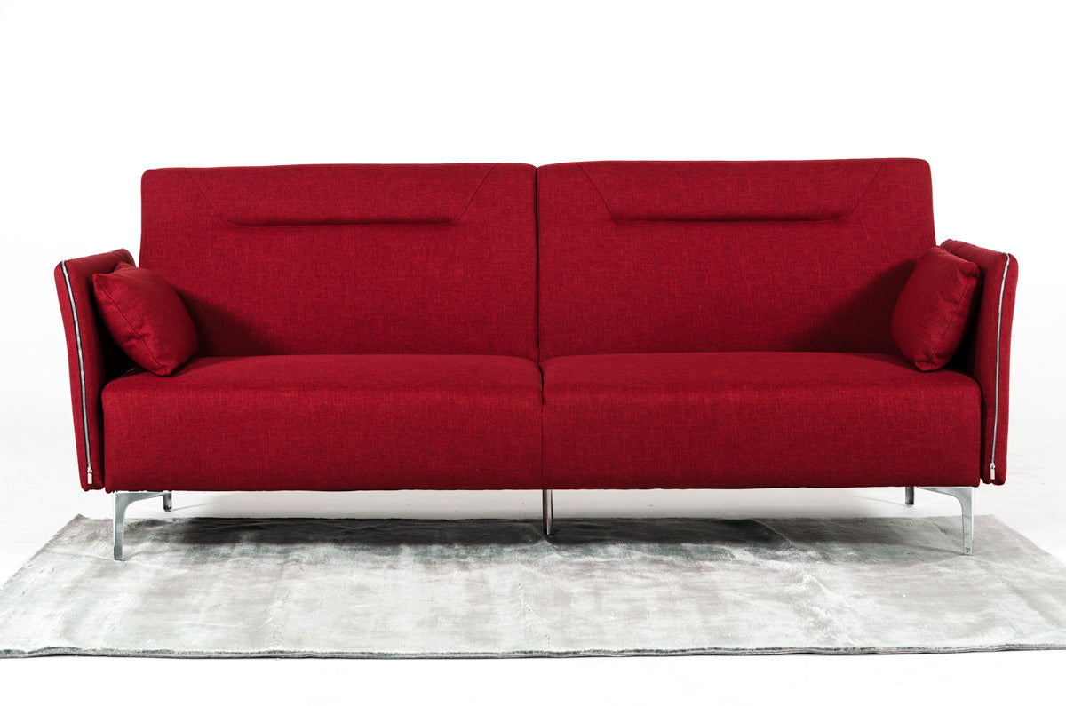 35' Red Fabric  Foam  Steel  and Wood Single Sofa