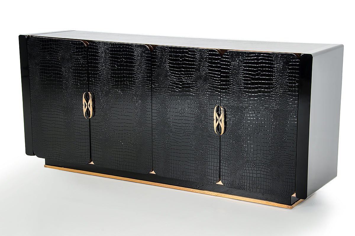 32' Black Crocodile and Rosegold MDF Buffet