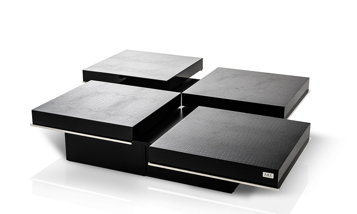12' Black Gloss Coffee Table with Pull Out Squares