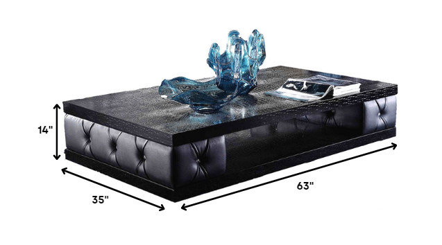 15' Black Leatherette Coffee Table with Crystals