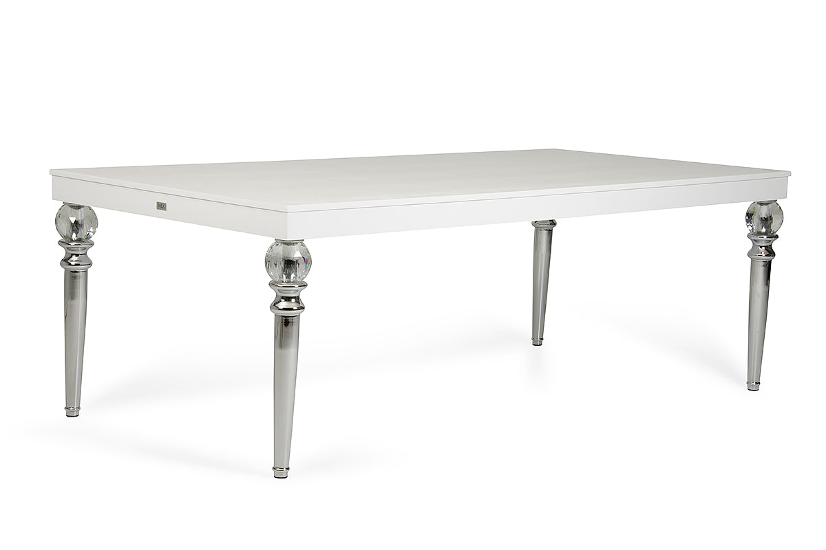 31' White Crocodile Dining Table with Crystal Clear Legs