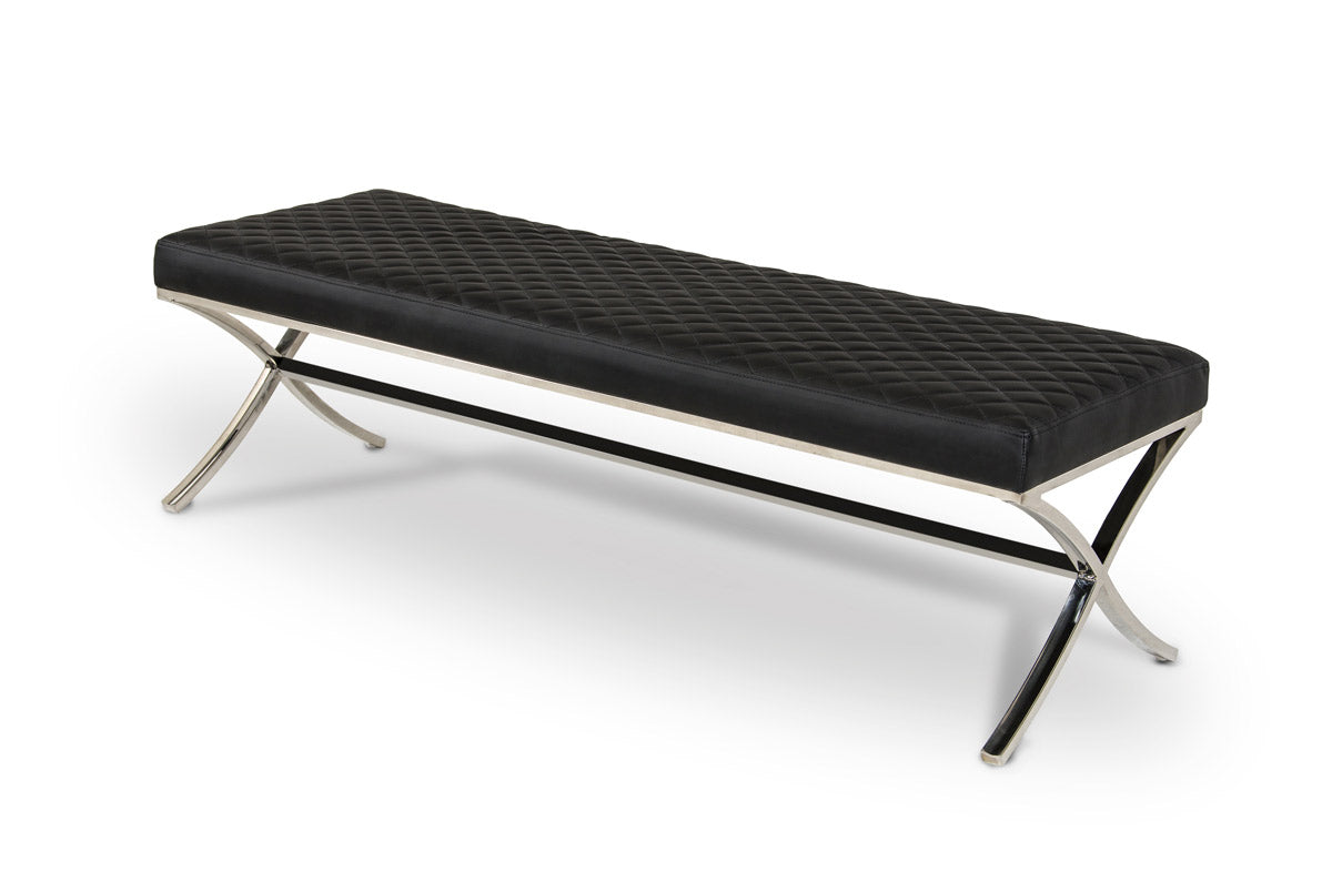 63' Black Faux Leather and Stainless Steel Bench