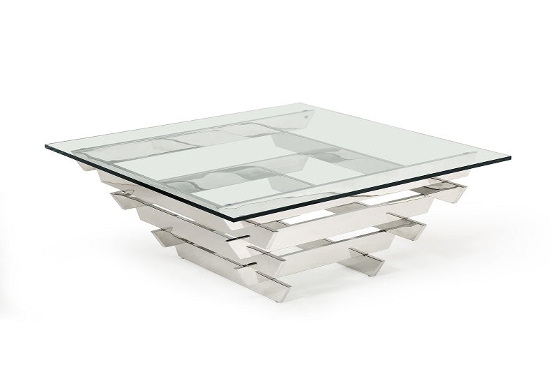 15' Glass and Stainless Steel Square Coffee Table