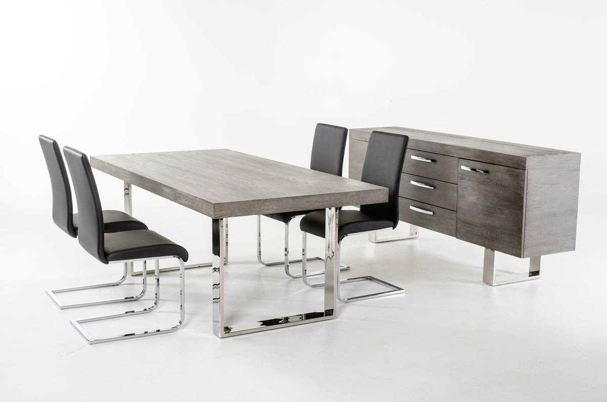 30' Grey Brush Veneer and Stainless Steel Dining Table