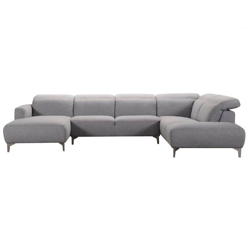 30' Grey Fabric and Iron Sectional Sofa with a Wood Frame