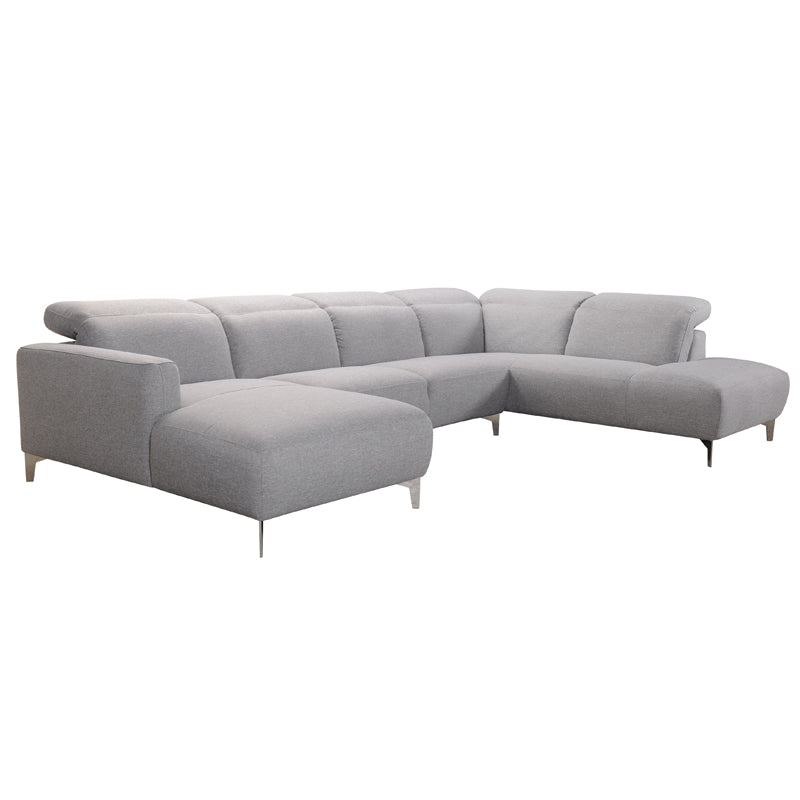 30' Grey Fabric and Iron Sectional Sofa with a Wood Frame