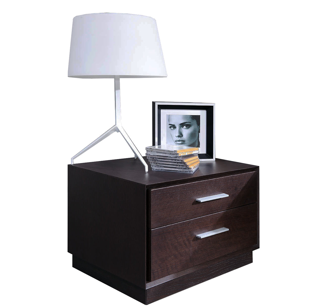 Modern Brown Oak Finish Two Drawer Nightstand