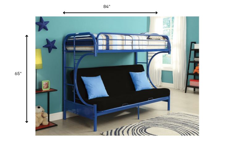 84' X 62' X 65' Twin Xl Over Queen Blue Metal Tube Futon Bunk Bed