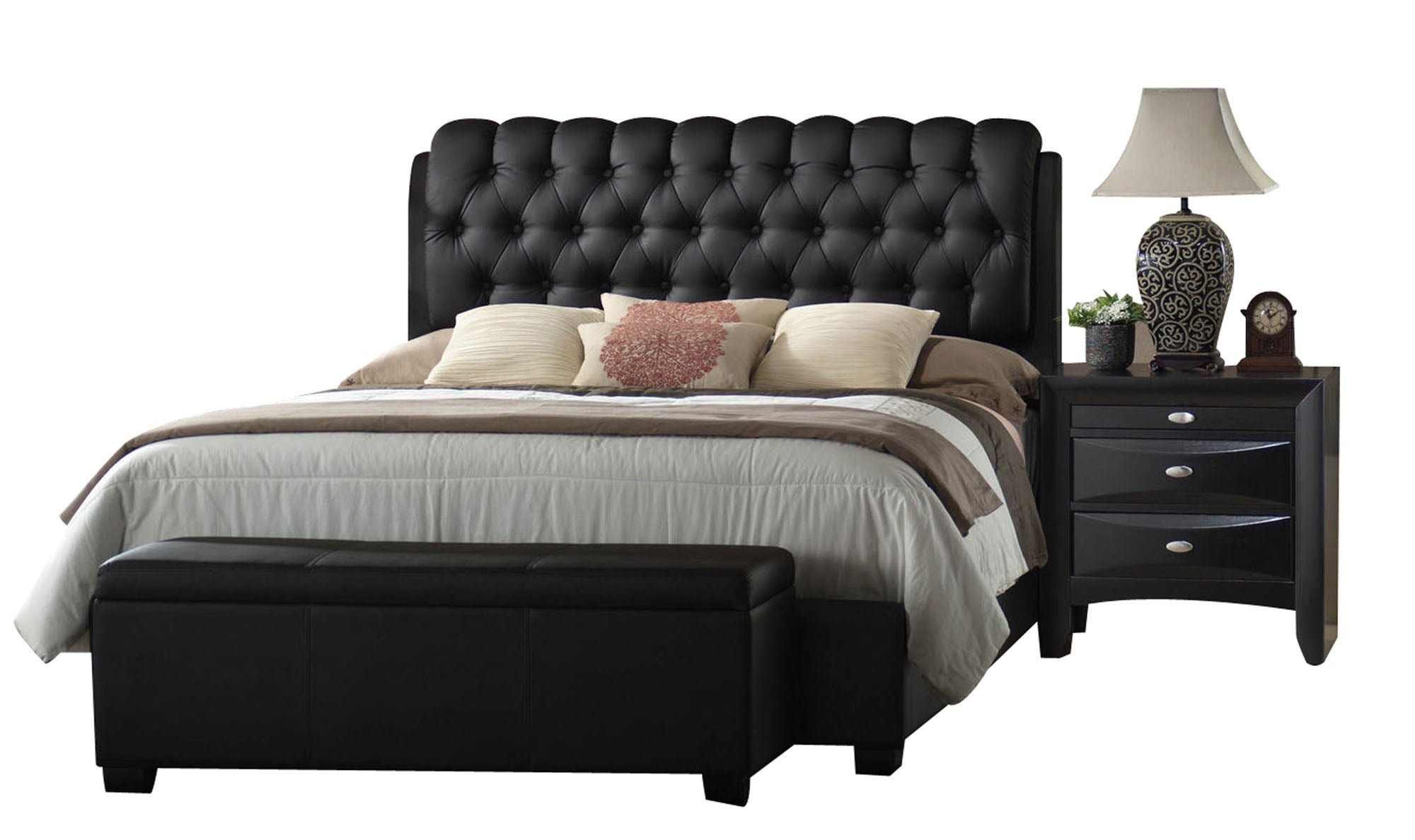 85' X 63' X 50' Black Pu Button Tufted Queen Bed