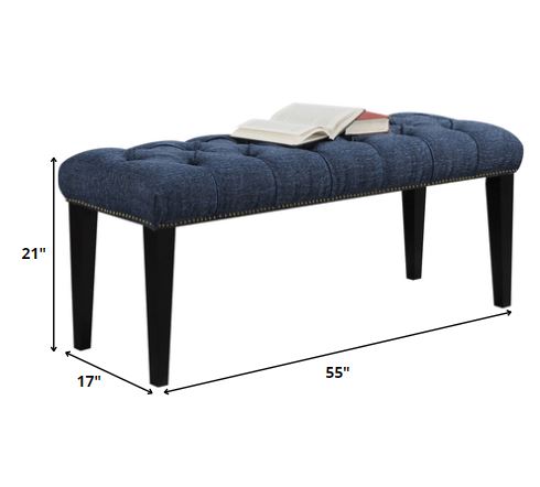 55' X 17' X 21' Blue Linen And Espresso Bench