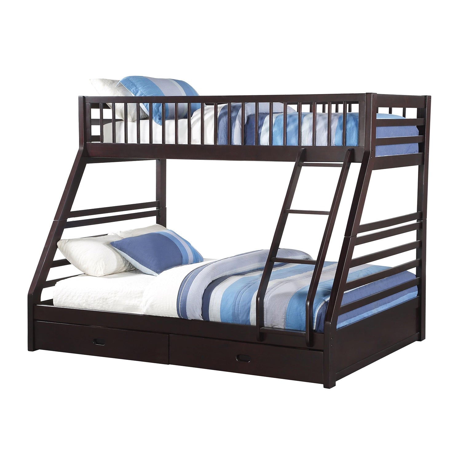 83' X 63' X 65' Espresso Pine Wood Twin XL Over Queen Bunk Bed