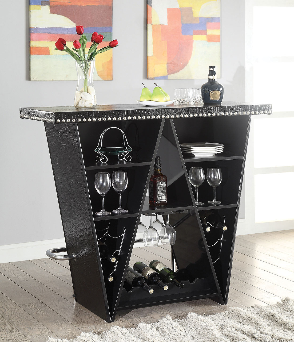 Bar Table , Black Crocodile PU & Chrome - Crocodile PU, MDF, Metal  Black Crocodile PU & Chrome