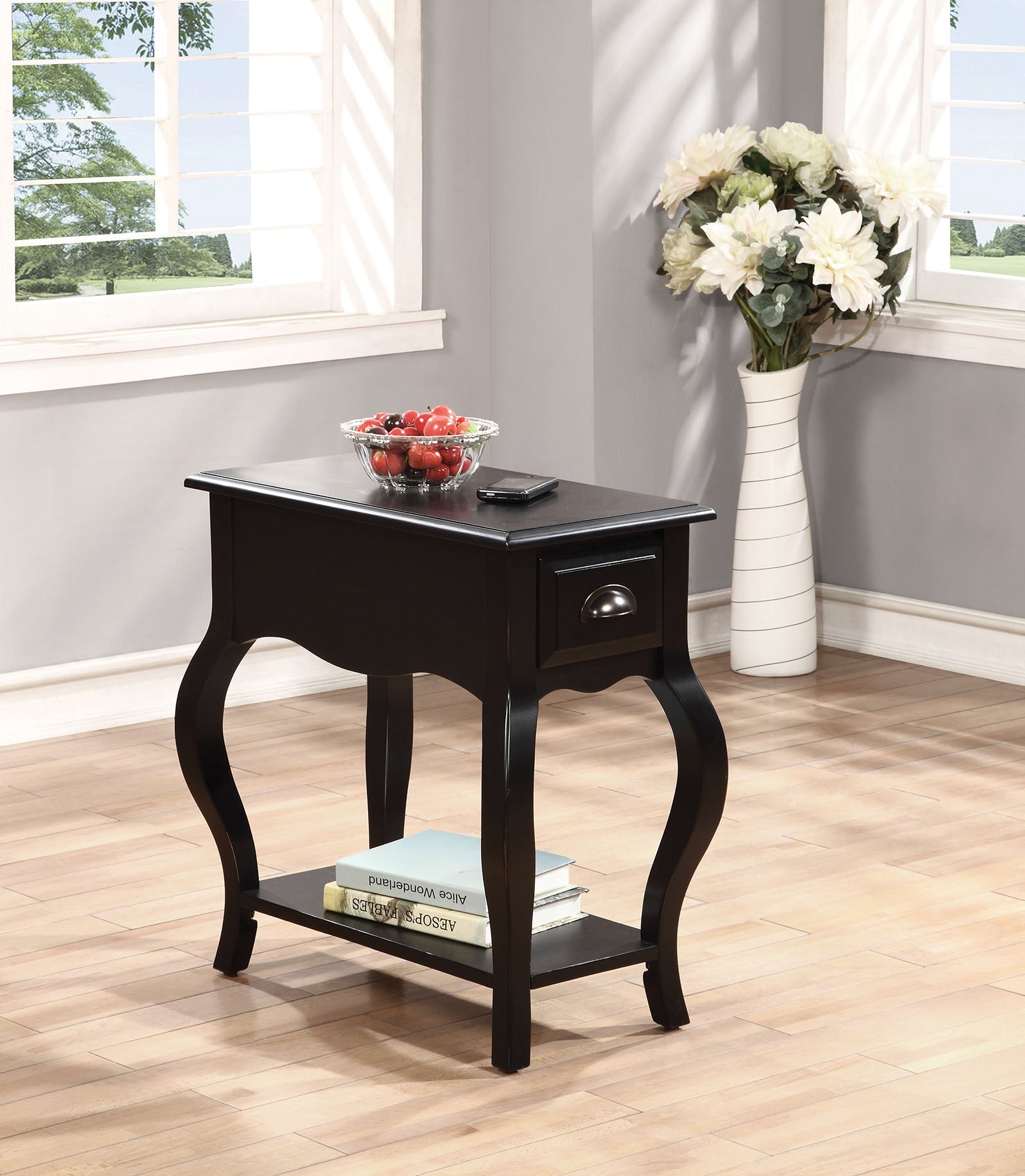 Side Table Black - Rubber Wood Cherry Venee Black