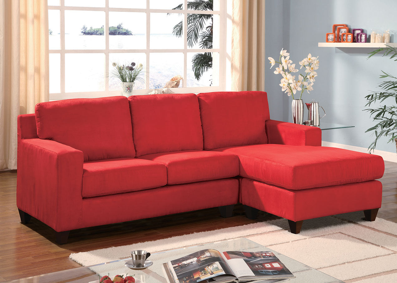 Vogue Sectional Sofa (Reversible Chaise), Red Microfiber