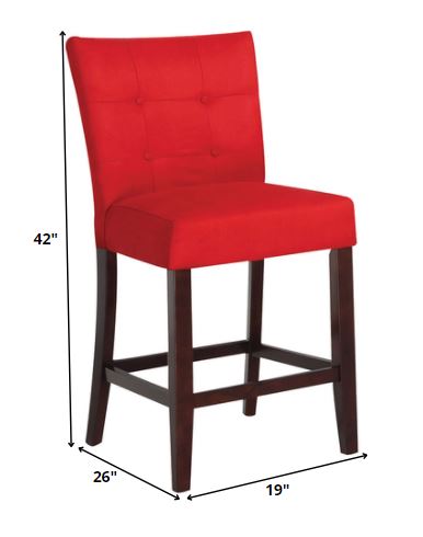 19' X 26' X 42' 2pc Red Microfiber And Walnut Counter Height Chair